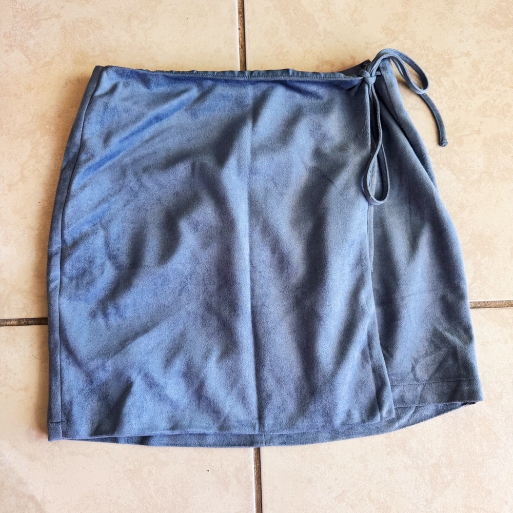 Hommage Suede Wrap Mini Skirt - Greyish Blue